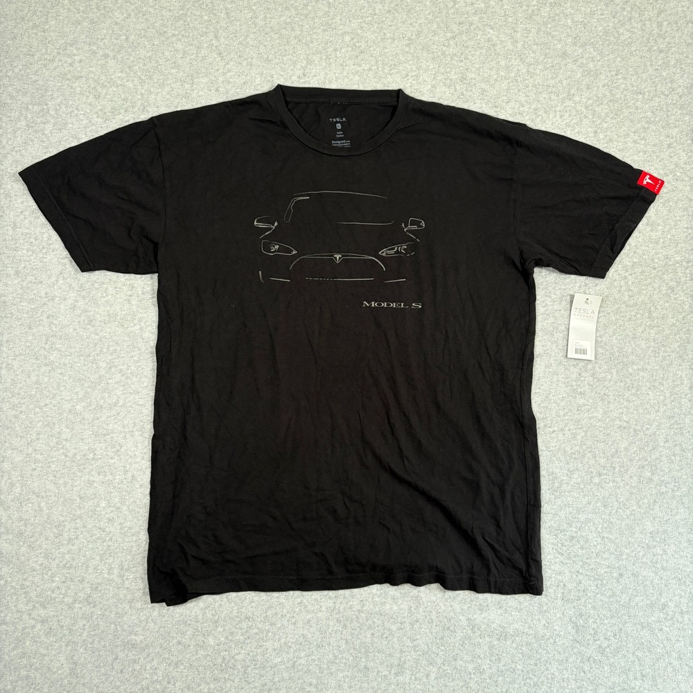 Tesla Model S Silhouette T-Shirt Mens XL Black Graphic Cotton Short Sleeve Tee